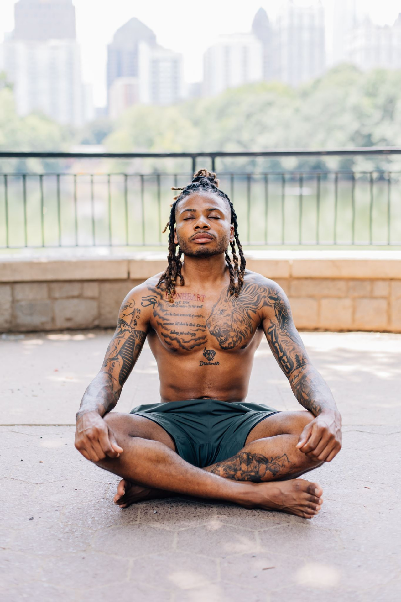 Man in a powerful yoga pose